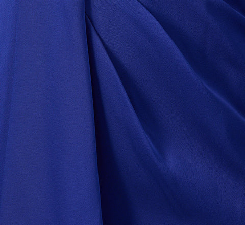 One-Shoulder Satin Draped Sheath Dress With Crepe Back And Cape In Royal Sapphire