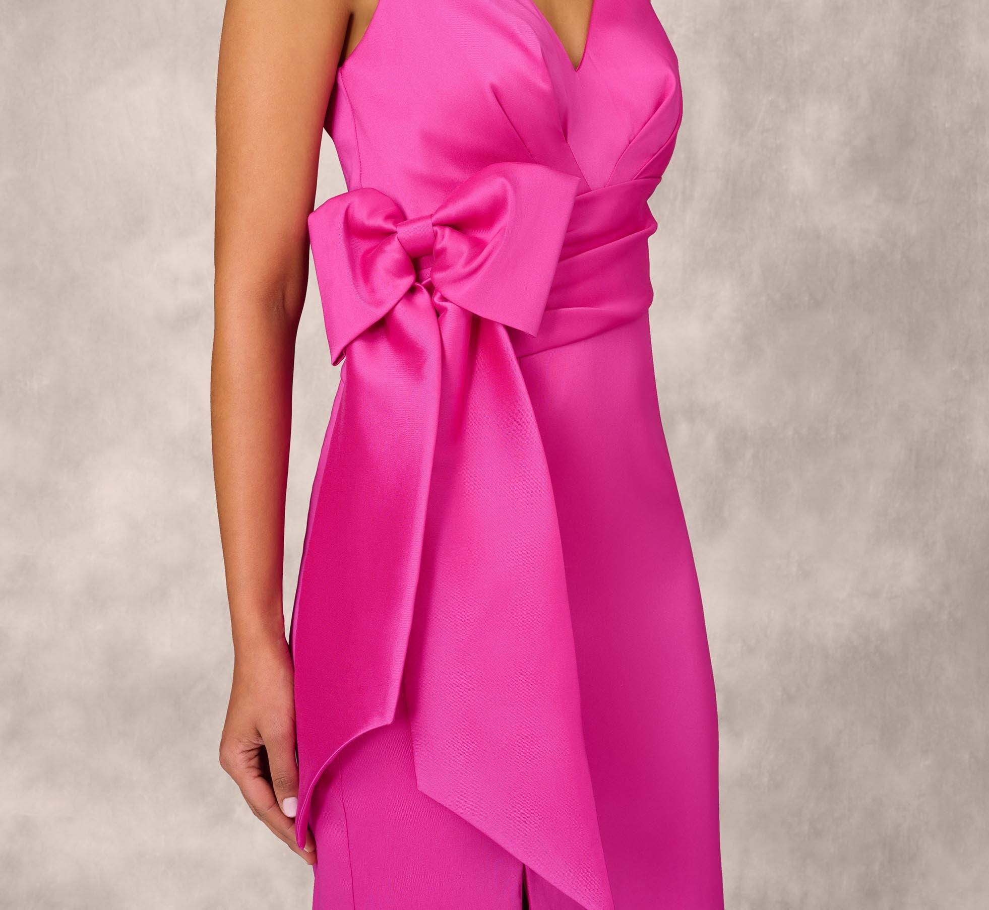 Shutter Pleat Satin Dress In Pink Flame Adrianna Papell