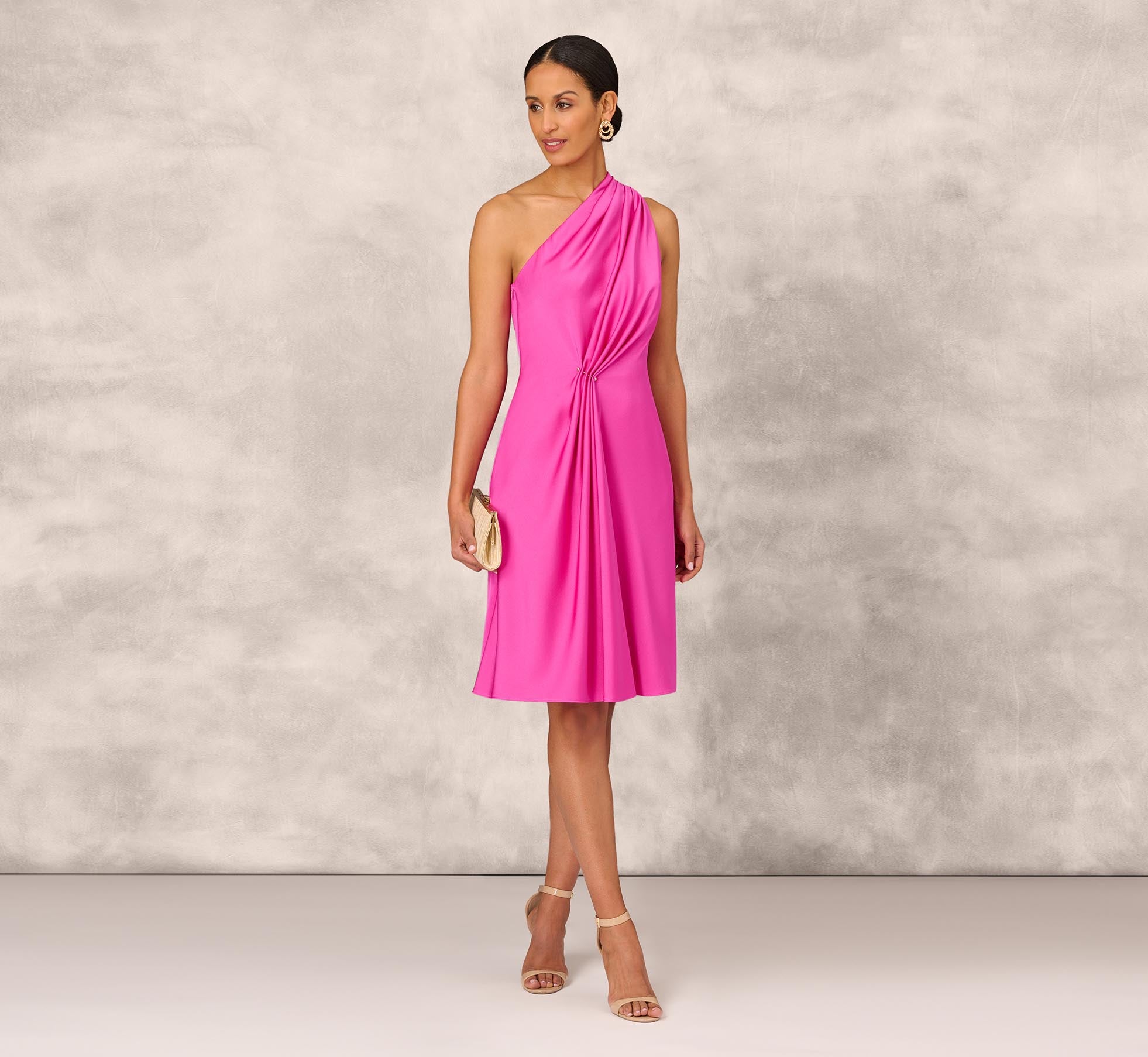 One shoulder magenta outlet dress