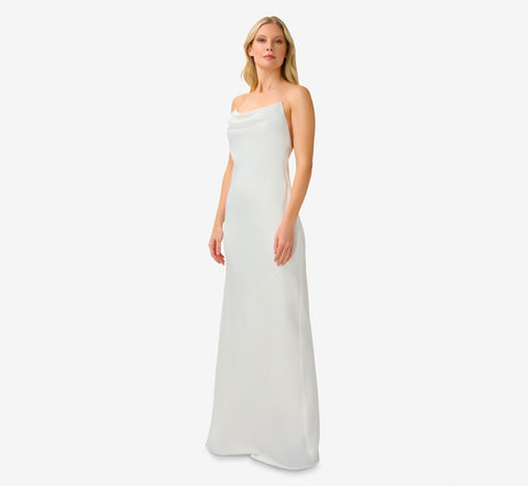 Satin Cowl Slip Gown In Ivory