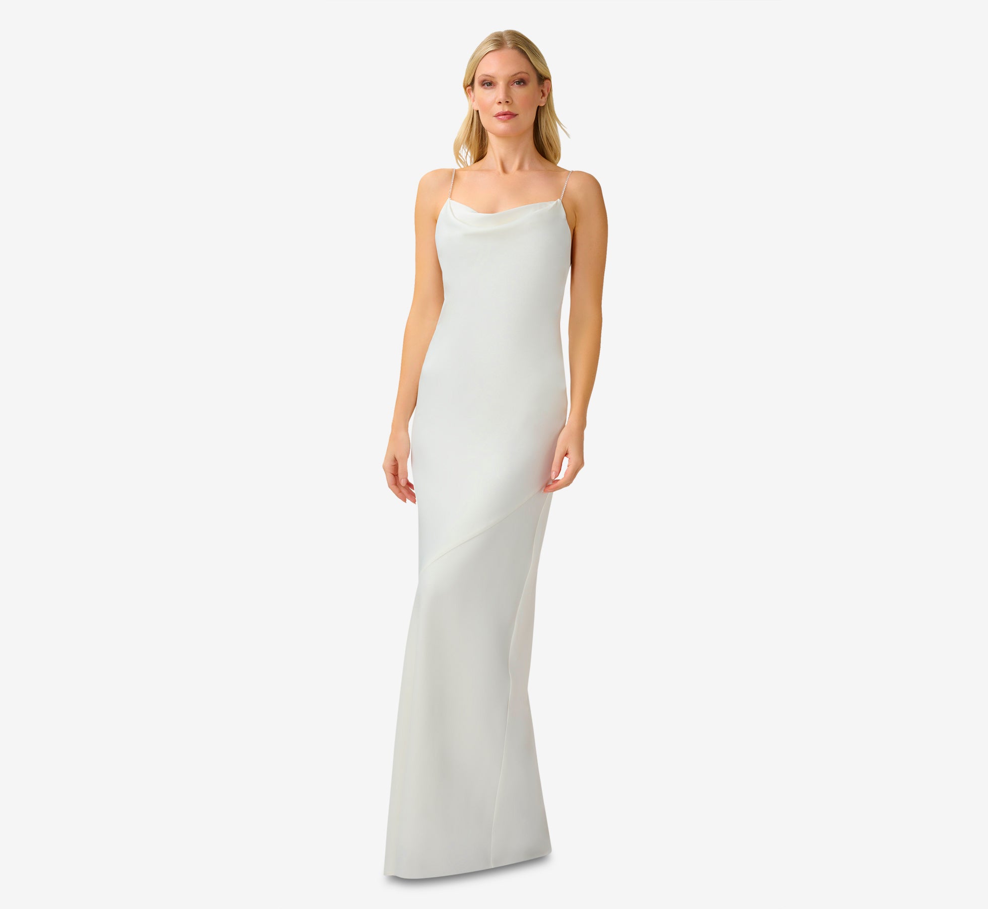 Satin Cowl Slip Gown In Ivory 1