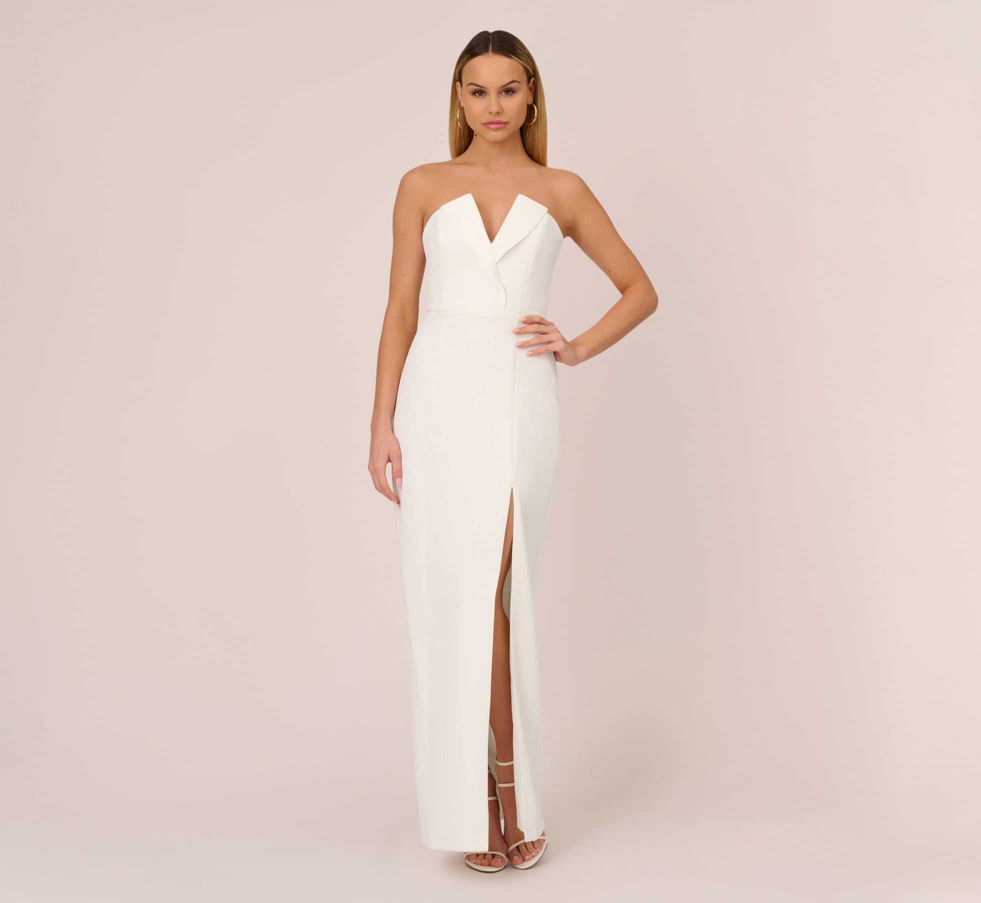 Bcbg notched outlet v strapless gown