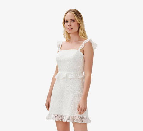 Lace Fit-And-Flare Short Cocktail Dress In Ivory