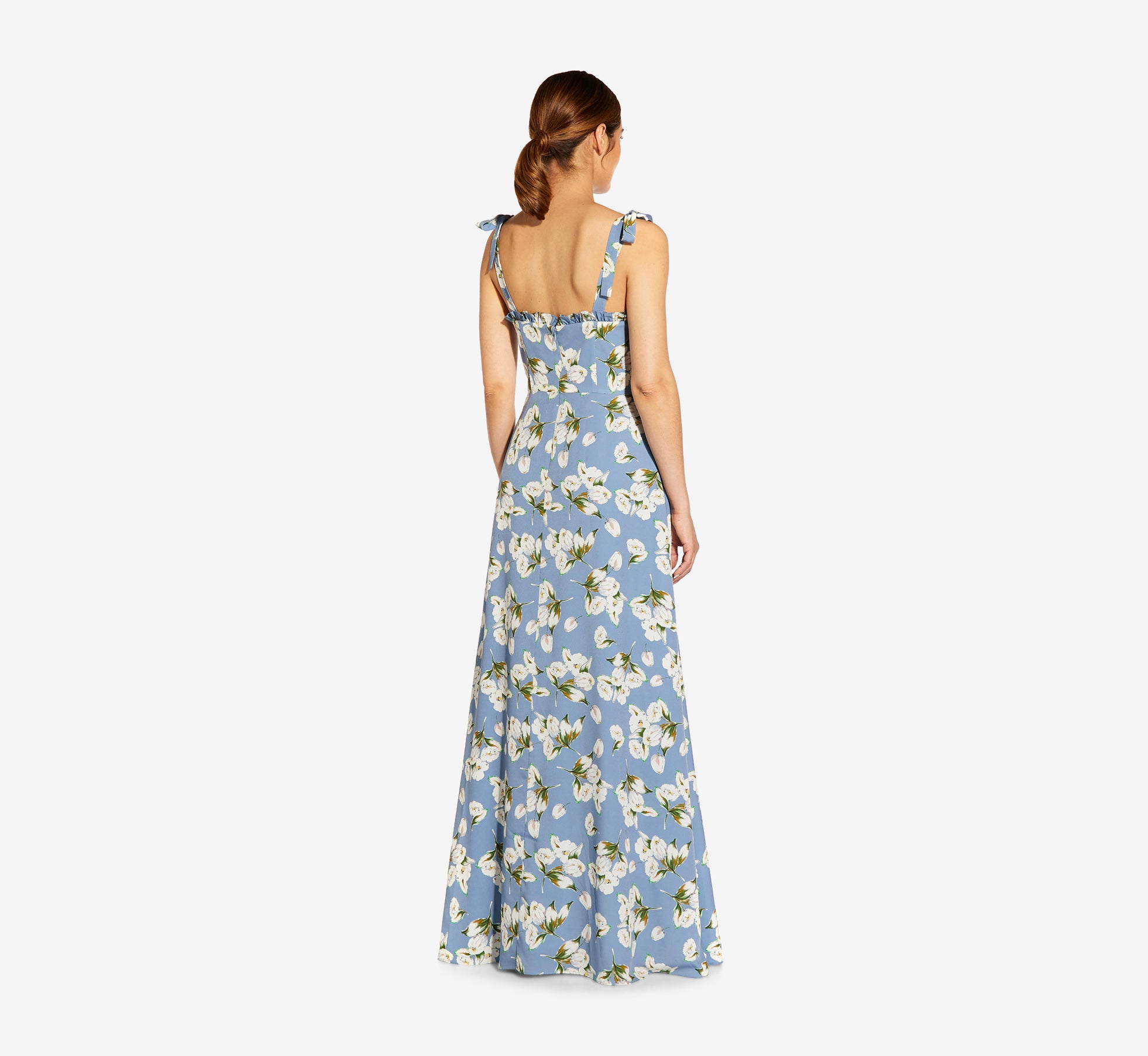 Floral Printed Crepe Maxi Dress In Blue Multi Adrianna Papell