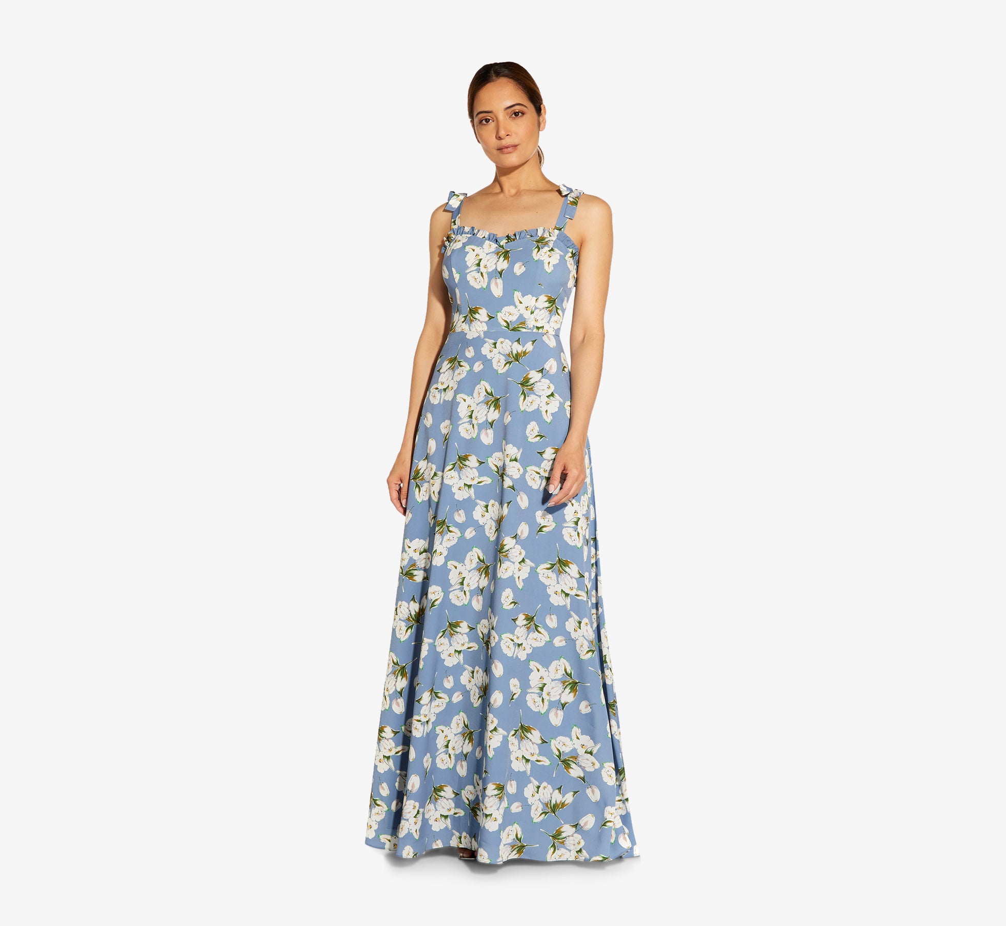 Floral-Printed Crepe Maxi Dress In Blue Multi | Adrianna Papell