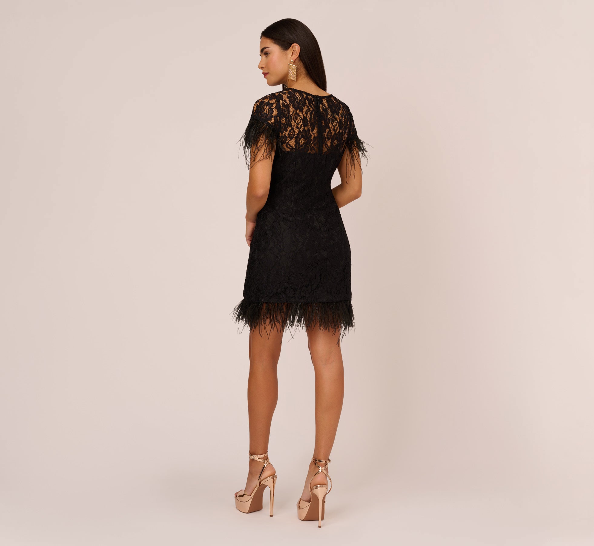 Black lattice front flare sleeve lace sheath clearance dress