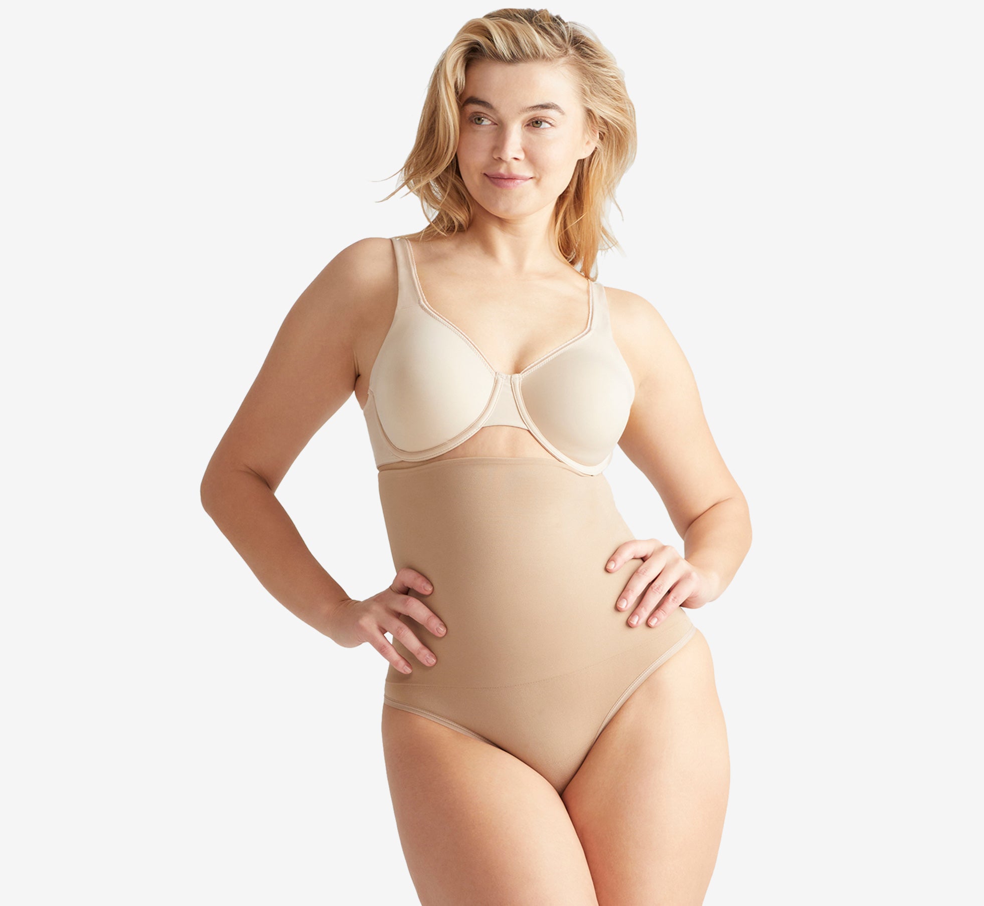 High Waisted Shaping Thong In Almond